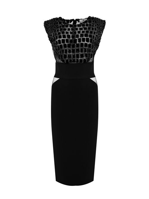 Abito in crepe e tulle con ricami Cocco Nero Elisabetta Franchi | AB83457E2110